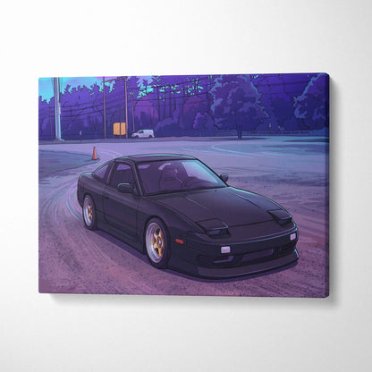 Nissan 240SX Inspired Black Purple Canvas Wall Art, Vaporwave JDM Drift Car Artwork, Neon Street Garage Decor, Retro Futuristic Print