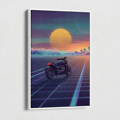 Triumph Rocket 3 Inspired Black Purple Motorcycle Canvas Wall Art Vaporwave Sunset Power Cruiser Garage Decor Retro Futuristic Neon Road Artwork