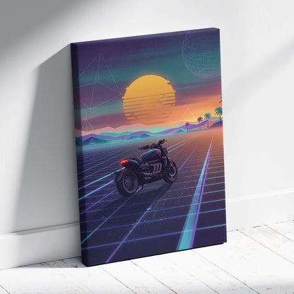 Triumph Rocket 3 Inspired Black Purple Motorcycle Canvas Wall Art Vaporwave Sunset Power Cruiser Garage Decor Retro Futuristic Neon Road Artwork