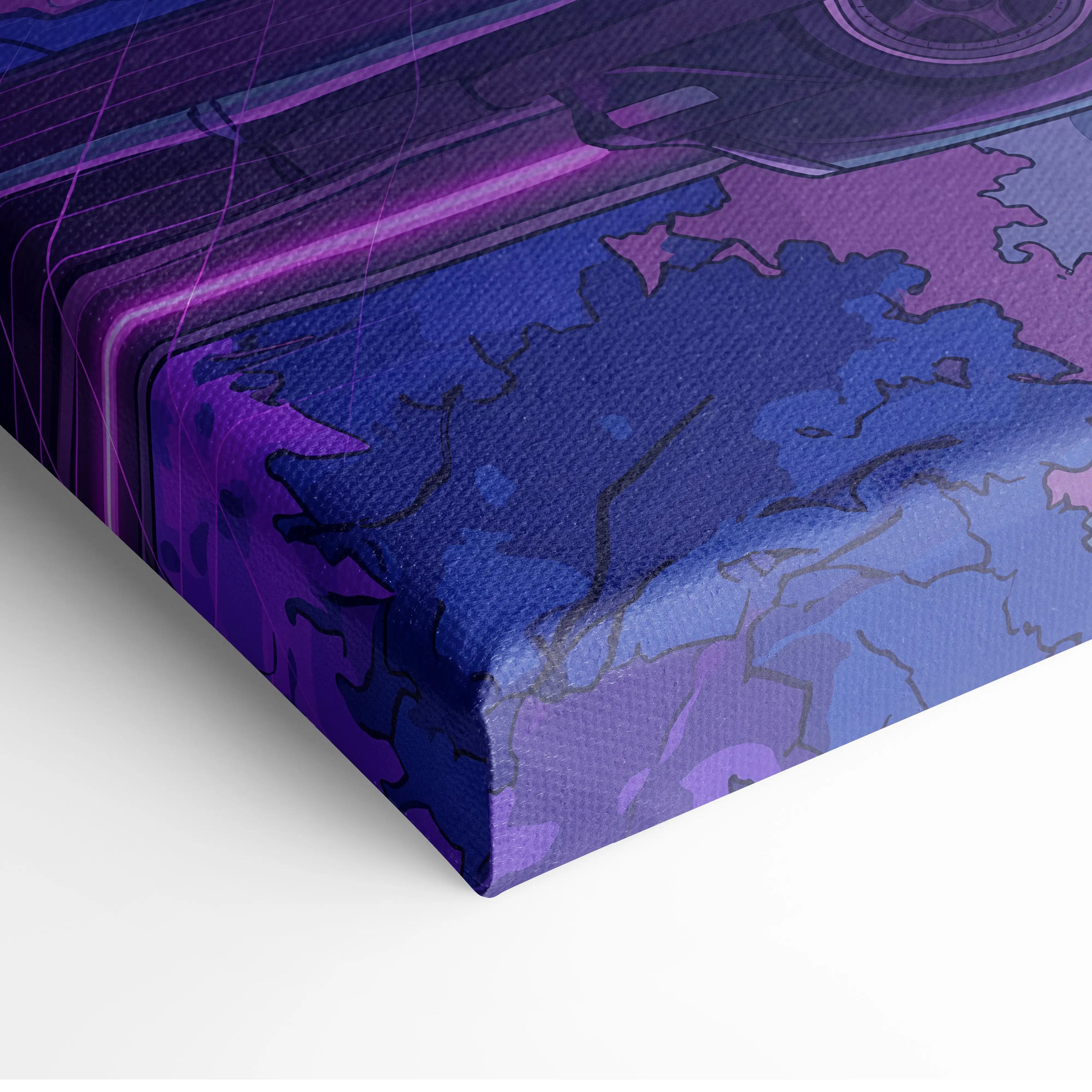 RWB Porsche 911 Inspired Purple Blue Forest Canvas Wall Art Vaporwave Neon Sports Car Artwork, Moody Cyberpunk Garage Decor Print