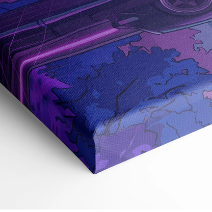 RWB Porsche 911 Inspired Purple Blue Forest Canvas Wall Art Vaporwave Neon Sports Car Artwork, Moody Cyberpunk Garage Decor Print