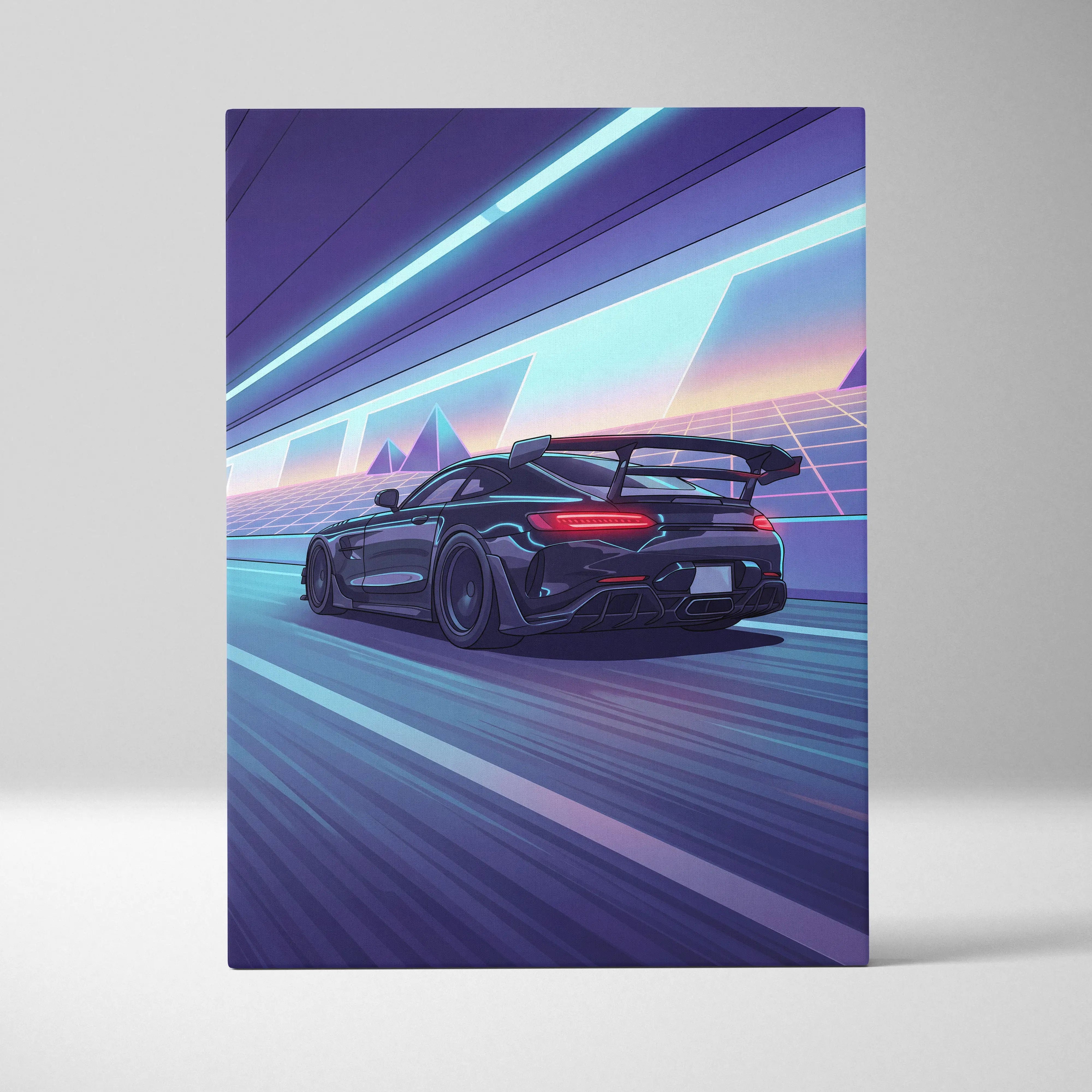 Mercedes AMG GTR Inspired Vaporwave Car Canvas - Vaporwave Car Purple Blue Neon Living Room Retro Futurism Neon Nostalgia Vaporwave Canvas