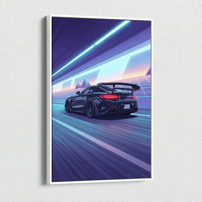 Mercedes AMG GTR Inspired Vaporwave Car Canvas - Vaporwave Car Purple Blue Neon Living Room Retro Futurism Neon Nostalgia Vaporwave Canvas