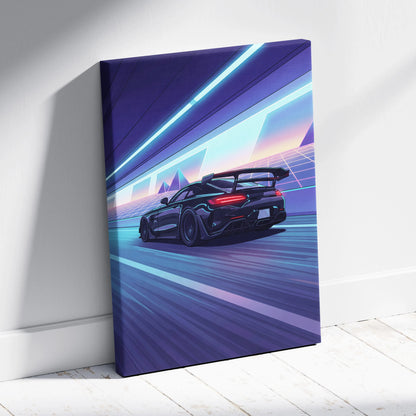 Mercedes AMG GTR Inspired Vaporwave Car Canvas - Vaporwave Car Purple Blue Neon Living Room Retro Futurism Neon Nostalgia Vaporwave Canvas