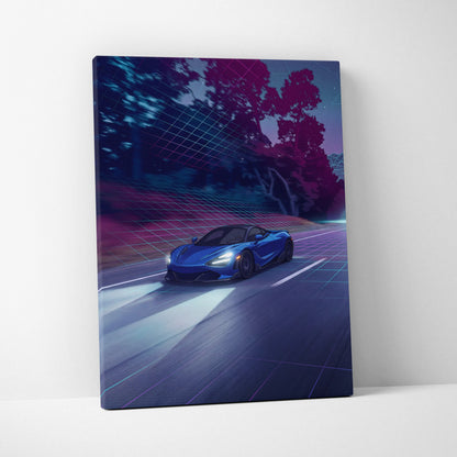 McLaren 765LT Inspired Vaporwave Car Canvas - Vaporwave Car Neon Blue Living Room Retro-Futurism Dreamy Mood Retro Aesthetic Canvas Print