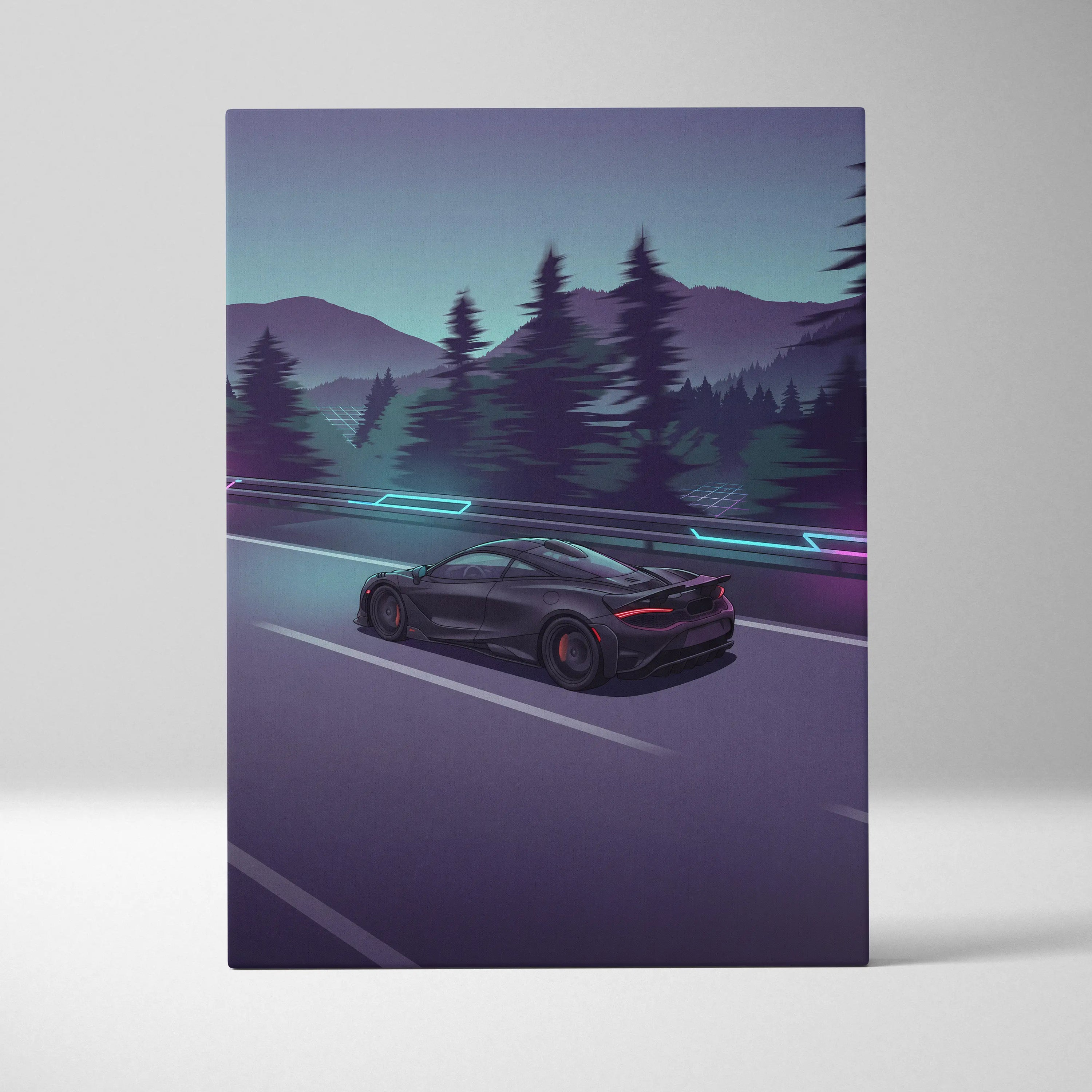 McLaren 765LT Inspired Vaporwave Car Canvas - Vaporwave Car Purple Teal Living Room Retro Futurism Mood Neon Wall Art