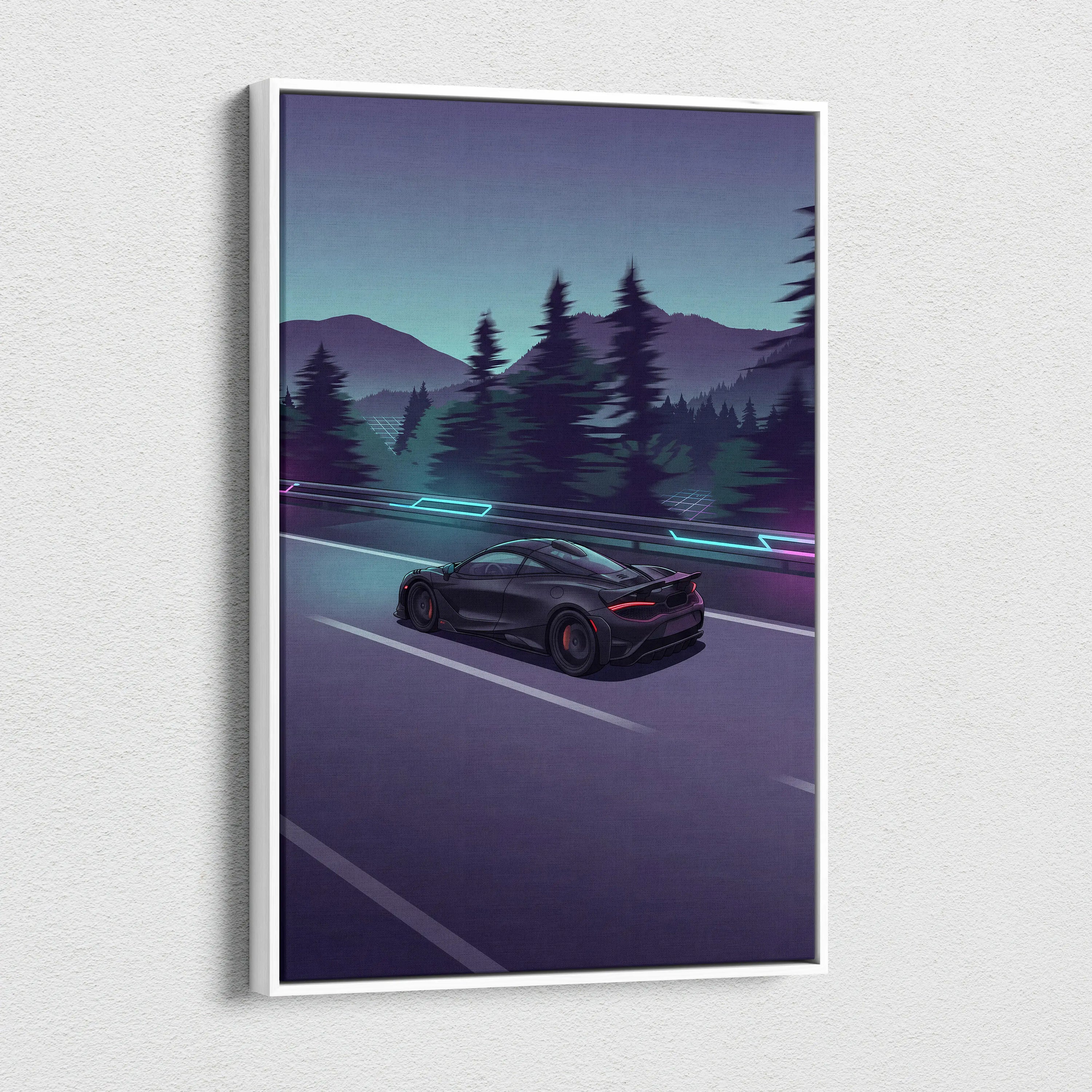McLaren 765LT Inspired Vaporwave Car Canvas - Vaporwave Car Purple Teal Living Room Retro Futurism Mood Neon Wall Art