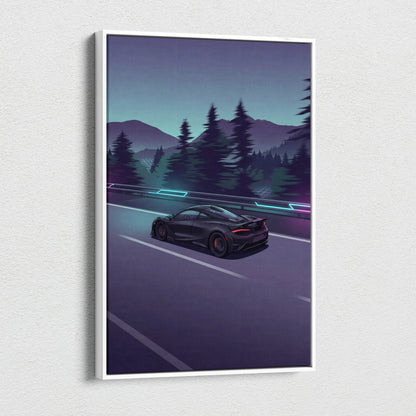 McLaren 765LT Inspired Vaporwave Car Canvas - Vaporwave Car Purple Teal Living Room Retro Futurism Mood Neon Wall Art