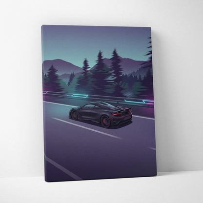 McLaren 765LT Inspired Vaporwave Car Canvas - Vaporwave Car Purple Teal Living Room Retro Futurism Mood Neon Wall Art