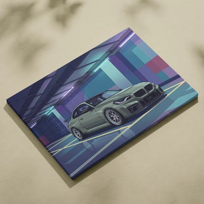 BMW M2 Inspired Vaporwave Car Canvas - Car Artwork Purple Teal Vaporwave Living Room Nostalgic Glow Retro Futurism Wall Art Canvas