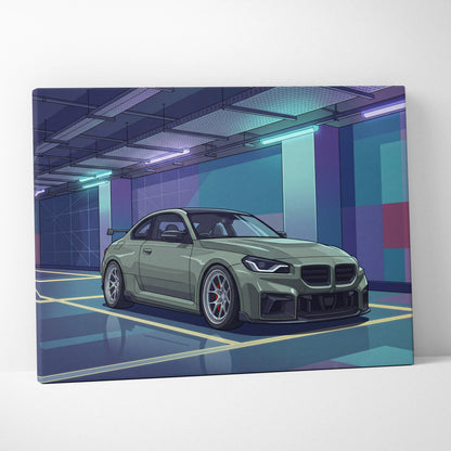 BMW M2 Inspired Vaporwave Car Canvas - Car Artwork Purple Teal Vaporwave Living Room Nostalgic Glow Retro Futurism Wall Art Canvas
