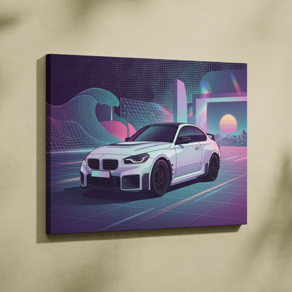 BMW M2 Inspired Car Canvas - Car Art Neon Pink Purple Blue Living Room Vaporwave Dreamy Mood Retro Futurism Wall Art Canvas