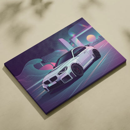 BMW M2 Inspired Car Canvas - Car Art Neon Pink Purple Blue Living Room Vaporwave Dreamy Mood Retro Futurism Wall Art Canvas
