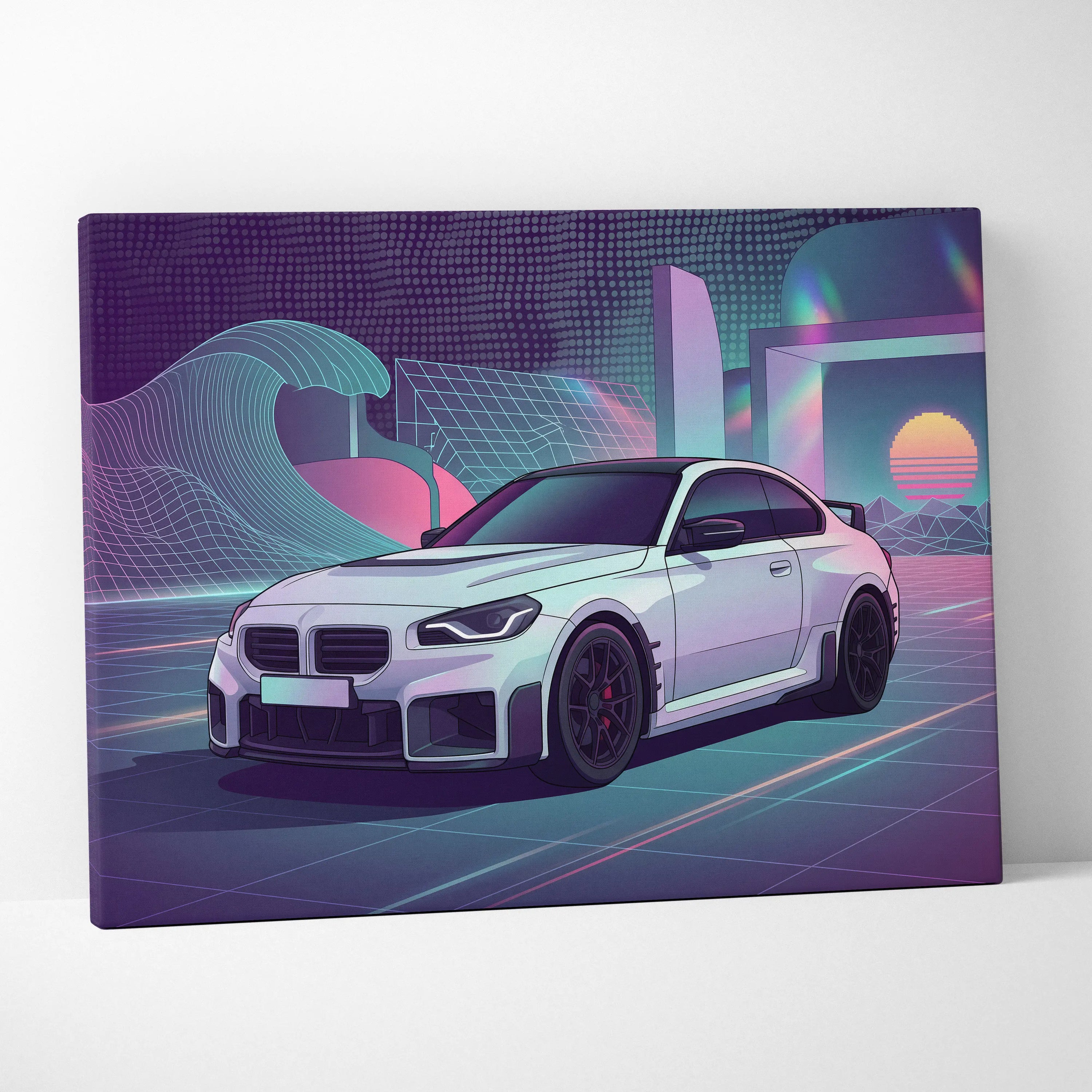BMW M2 Inspired Car Canvas - Car Art Neon Pink Purple Blue Living Room Vaporwave Dreamy Mood Retro Futurism Wall Art Canvas