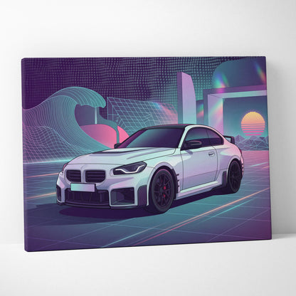 BMW M2 Inspired Car Canvas - Car Art Neon Pink Purple Blue Living Room Vaporwave Dreamy Mood Retro Futurism Wall Art Canvas