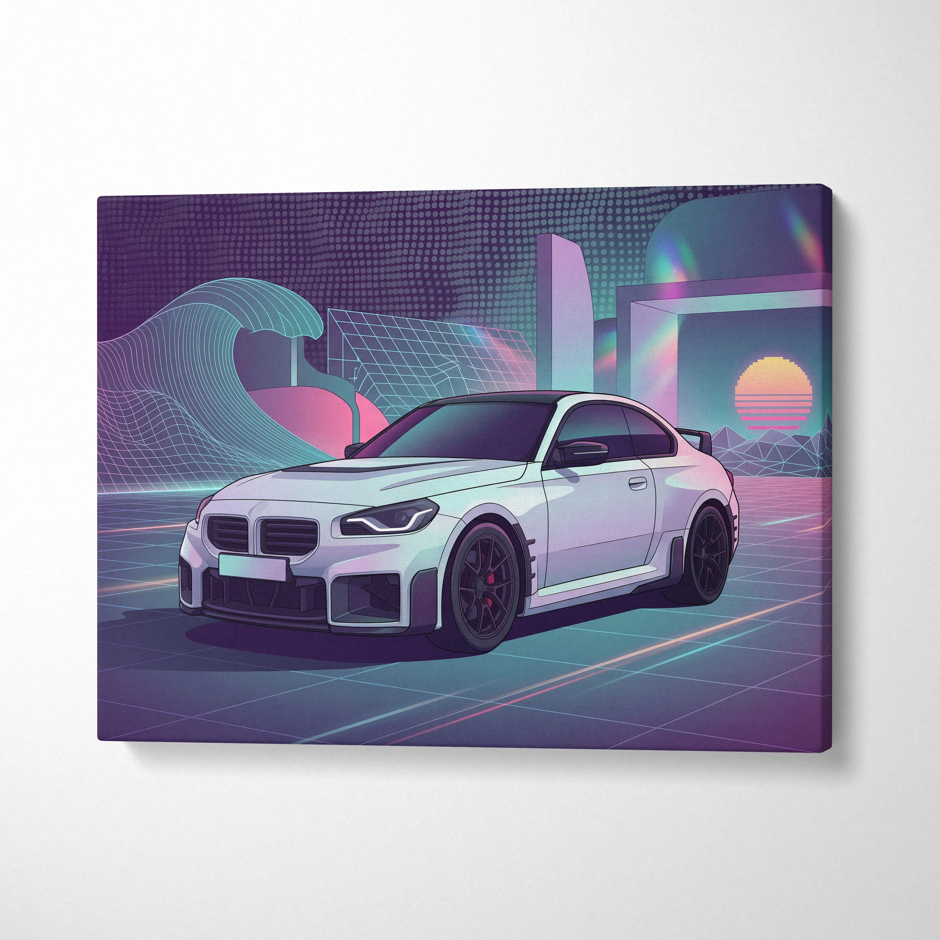 BMW M2 Inspired Car Canvas - Car Art Neon Pink Purple Blue Living Room Vaporwave Dreamy Mood Retro Futurism Wall Art Canvas