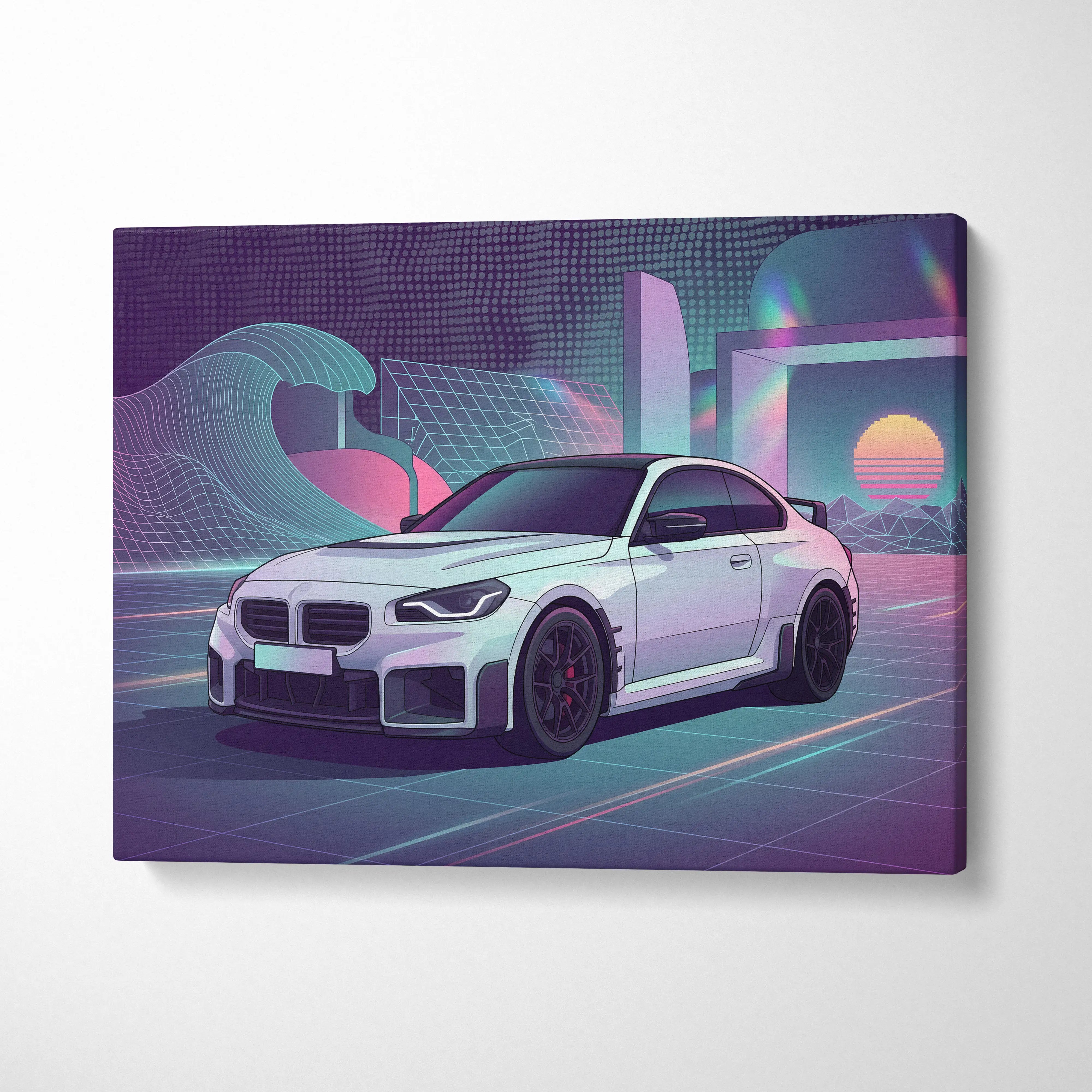 BMW M2 Inspired Car Canvas - Car Art Neon Pink Purple Blue Living Room Vaporwave Dreamy Mood Retro Futurism Wall Art Canvas