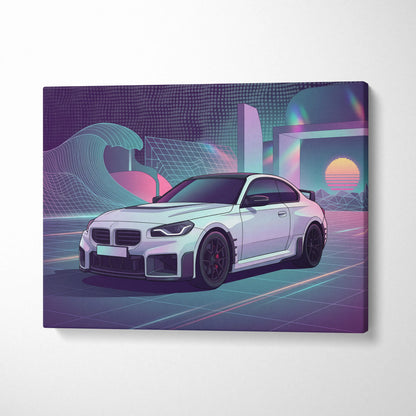 BMW M2 Inspired Car Canvas - Car Art Neon Pink Purple Blue Living Room Vaporwave Dreamy Mood Retro Futurism Wall Art Canvas