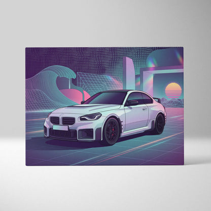 BMW M2 Inspired Car Canvas - Car Art Neon Pink Purple Blue Living Room Vaporwave Dreamy Mood Retro Futurism Wall Art Canvas