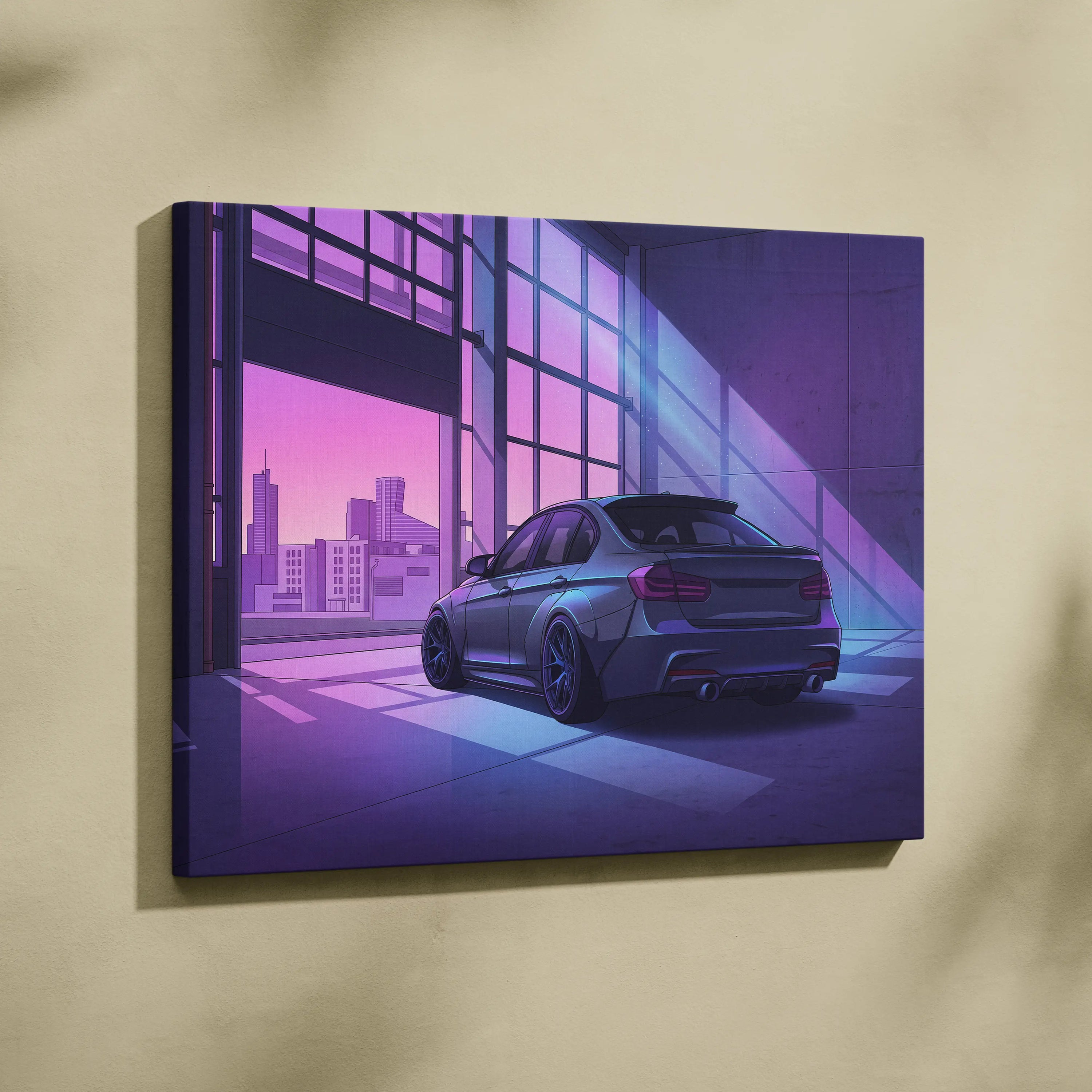 BMW M3 Inspired Vaporwave Car Canvas - Car Artwork Purple Neon Living Room Vaporwave Dreamy Nostalgic Mood Retro Modern Wall Art