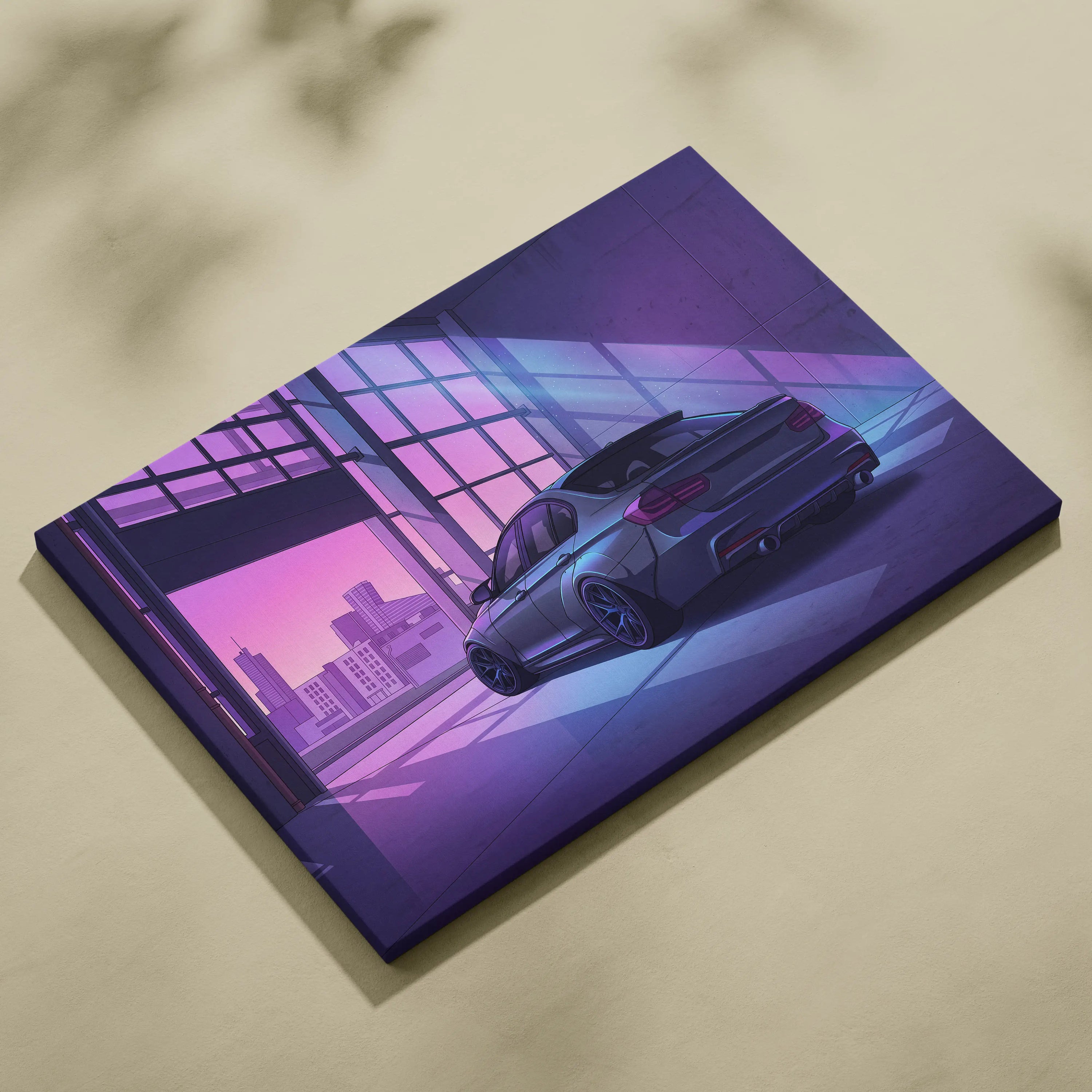 BMW M3 Inspired Vaporwave Car Canvas - Car Artwork Purple Neon Living Room Vaporwave Dreamy Nostalgic Mood Retro Modern Wall Art