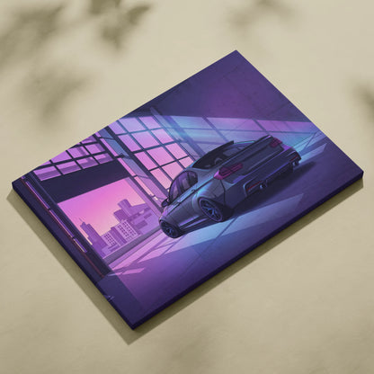 BMW M3 Inspired Vaporwave Car Canvas - Car Artwork Purple Neon Living Room Vaporwave Dreamy Nostalgic Mood Retro Modern Wall Art