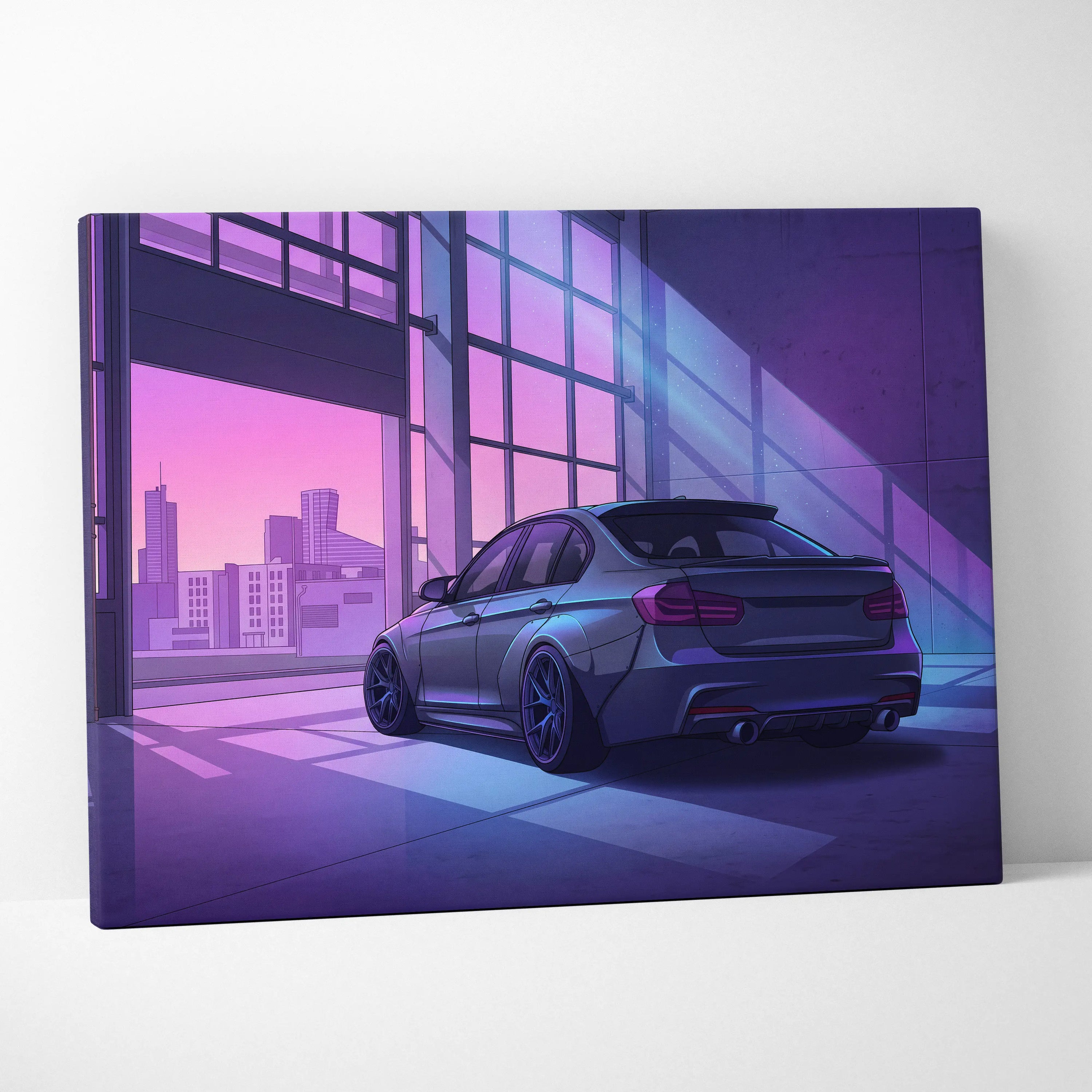 BMW M3 Inspired Vaporwave Car Canvas - Car Artwork Purple Neon Living Room Vaporwave Dreamy Nostalgic Mood Retro Modern Wall Art