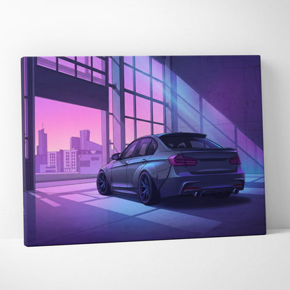BMW M3 Inspired Vaporwave Car Canvas - Car Artwork Purple Neon Living Room Vaporwave Dreamy Nostalgic Mood Retro Modern Wall Art