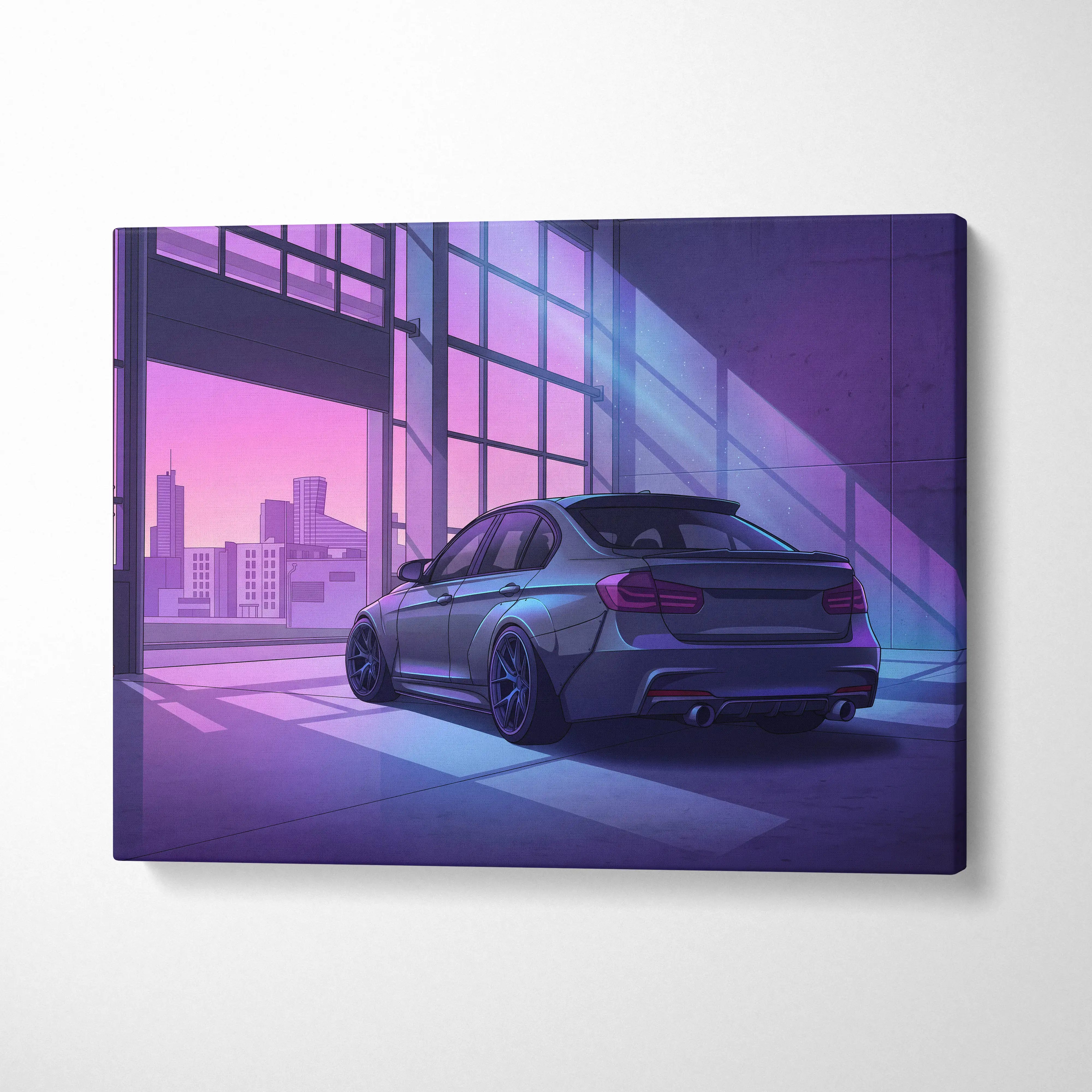 BMW M3 Inspired Vaporwave Car Canvas - Car Artwork Purple Neon Living Room Vaporwave Dreamy Nostalgic Mood Retro Modern Wall Art