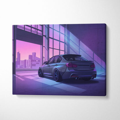 BMW M3 Inspired Vaporwave Car Canvas - Car Artwork Purple Neon Living Room Vaporwave Dreamy Nostalgic Mood Retro Modern Wall Art