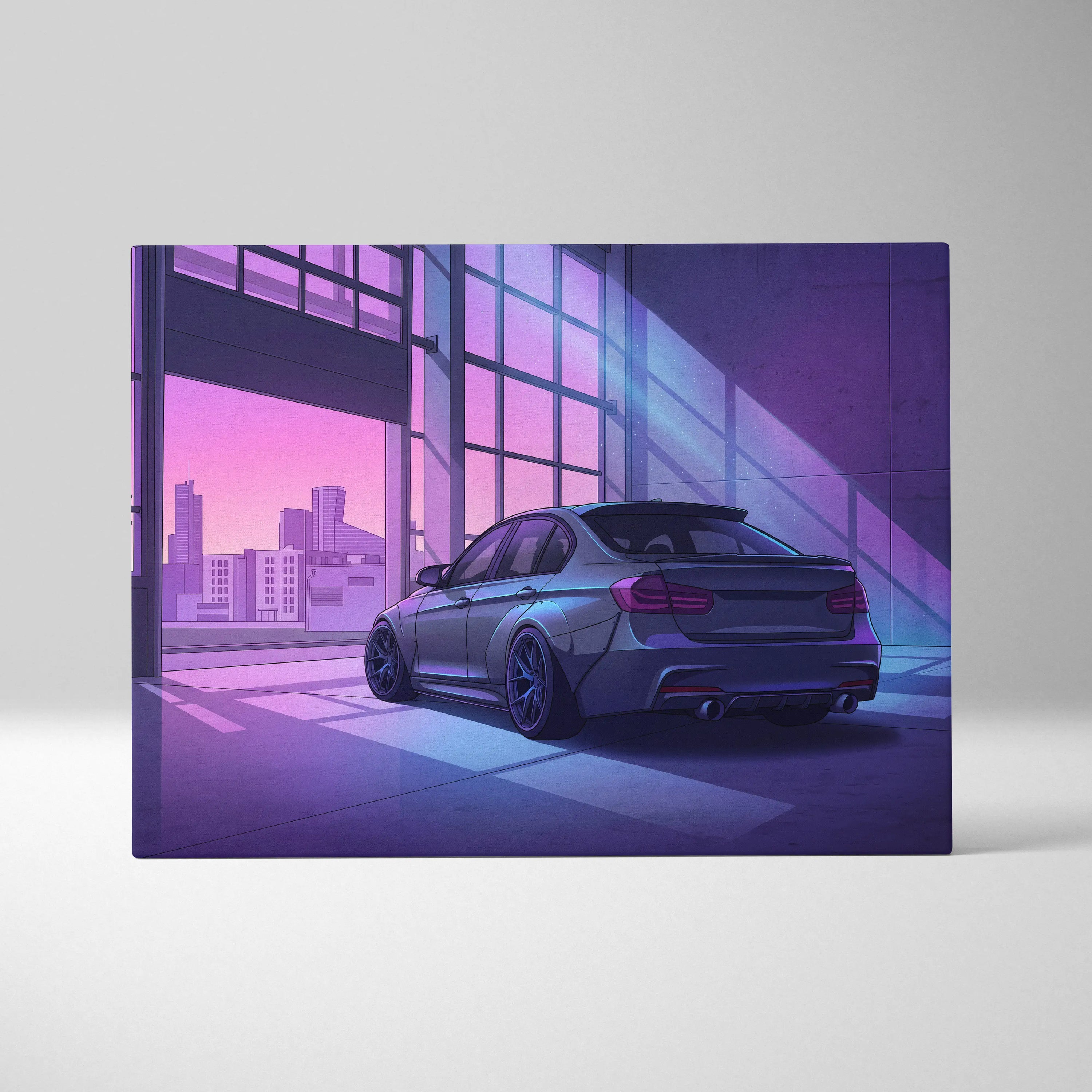 BMW M3 Inspired Vaporwave Car Canvas - Car Artwork Purple Neon Living Room Vaporwave Dreamy Nostalgic Mood Retro Modern Wall Art