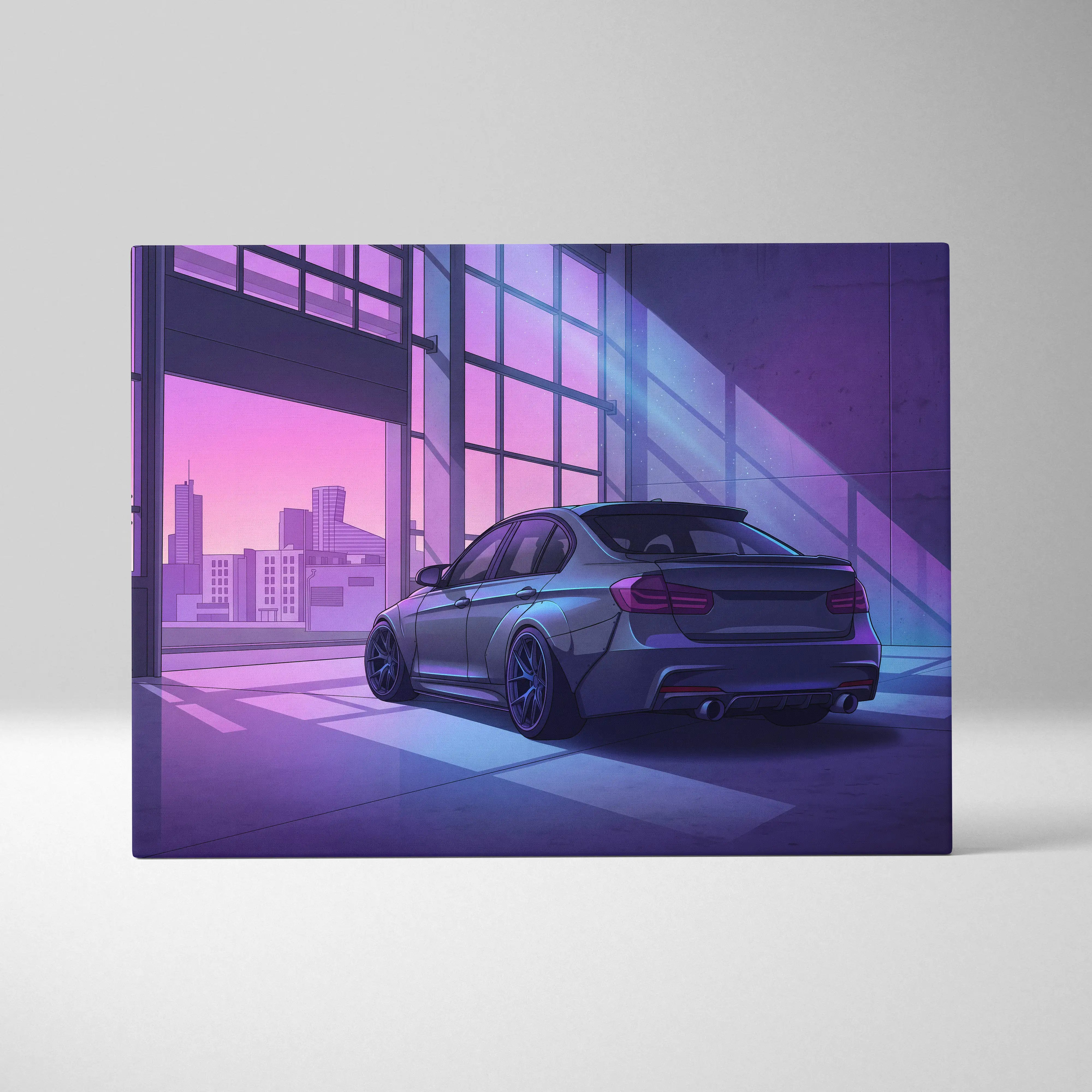 BMW M3 Inspired Vaporwave Car Canvas - Car Artwork Purple Neon Living Room Vaporwave Dreamy Nostalgic Mood Retro Modern Wall Art