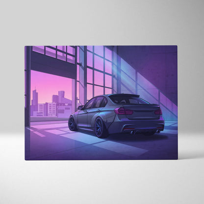 BMW M3 Inspired Vaporwave Car Canvas - Car Artwork Purple Neon Living Room Vaporwave Dreamy Nostalgic Mood Retro Modern Wall Art