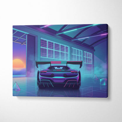 Ferrari 296 Challenge Inspired Teal Purple Canvas Wall Art Vaporwave Supercar Artwork Neon Garage Decor Retro Futuristic Luxury Car Print