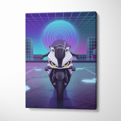 BMW S1000RR Inspired White Purple Motorcycle Canvas Wall Art Vaporwave Neon Sportbike Garage Decor Futuristic Racing Artwork