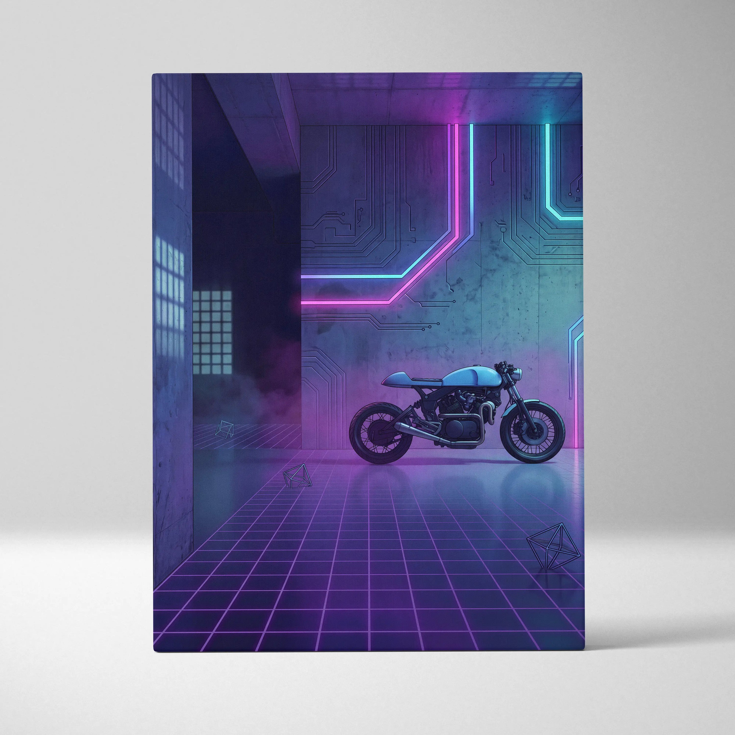 Custom Honda CB750 Inspired Purple Cyan Motorcycle Canvas Wall Art Vaporwave Neon Cyberpunk Garage Decor Retro Futuristic Café Racer Artwork
