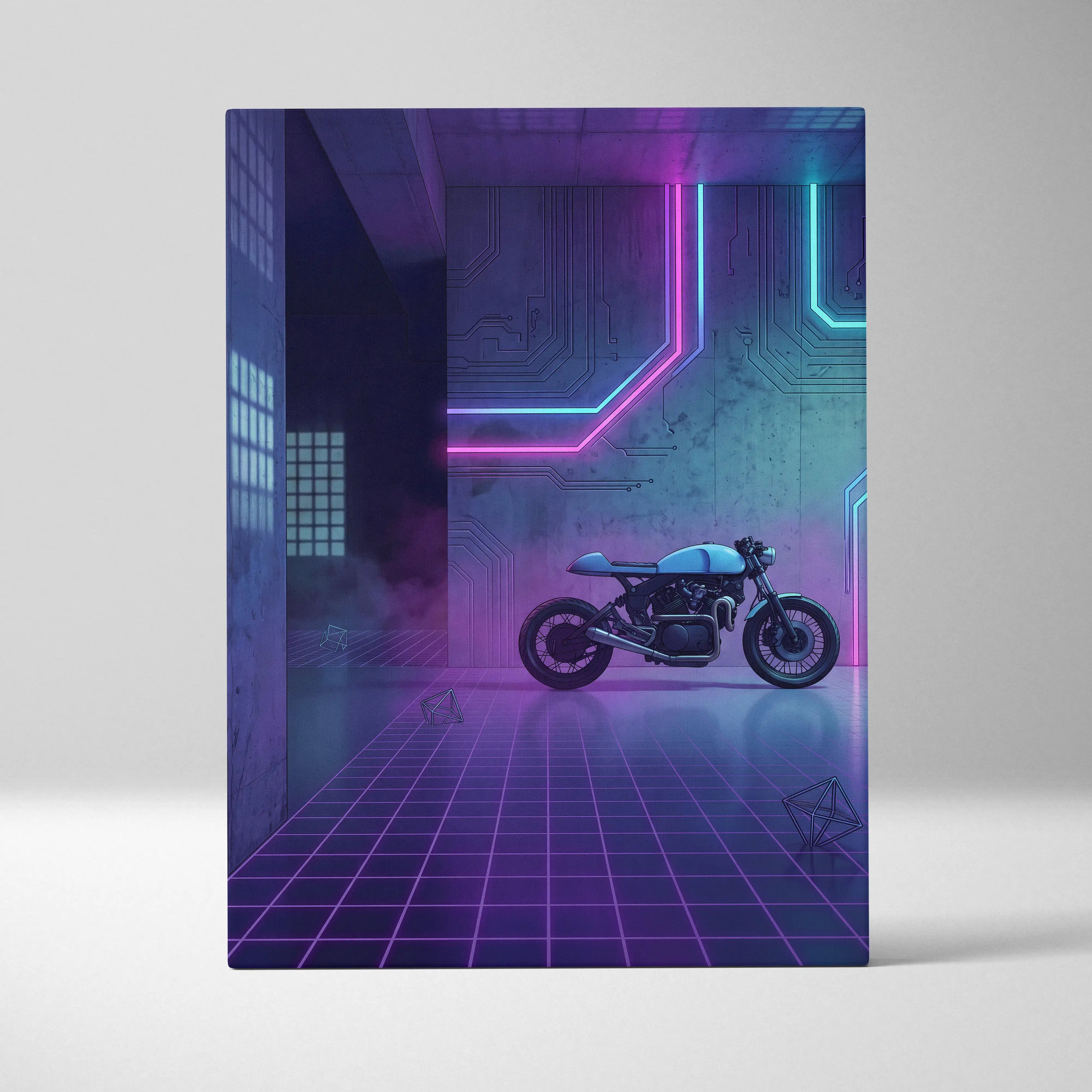 Custom Honda CB750 Inspired Purple Cyan Motorcycle Canvas Wall Art Vaporwave Neon Cyberpunk Garage Decor Retro Futuristic Café Racer Artwork