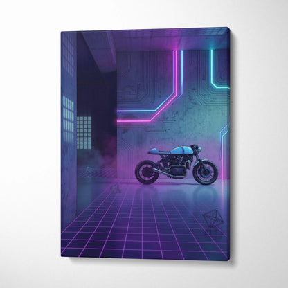 Custom Honda CB750 Inspired Purple Cyan Motorcycle Canvas Wall Art Vaporwave Neon Cyberpunk Garage Decor Retro Futuristic Café Racer Artwork