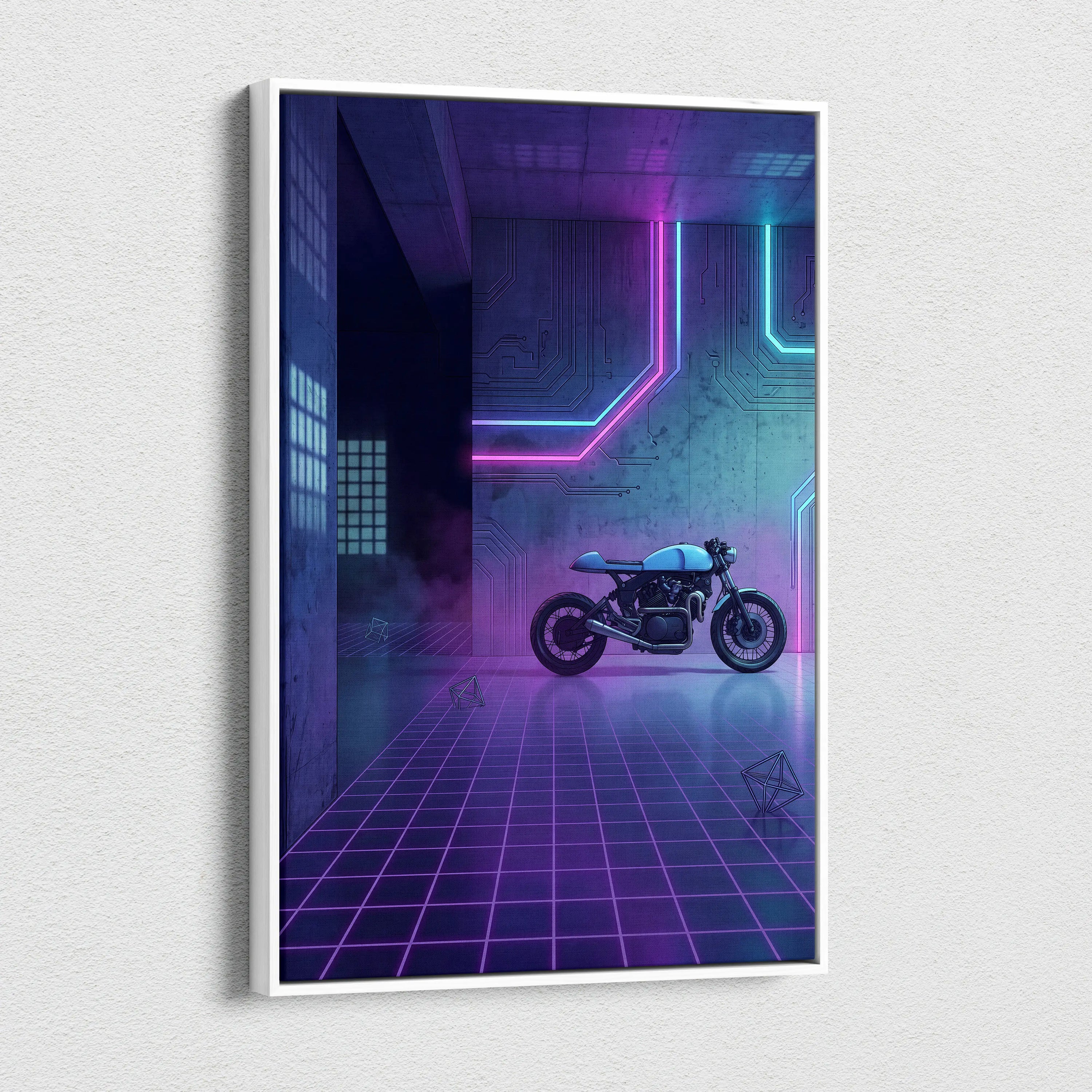 Custom Honda CB750 Inspired Purple Cyan Motorcycle Canvas Wall Art Vaporwave Neon Cyberpunk Garage Decor Retro Futuristic Café Racer Artwork