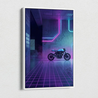 Custom Honda CB750 Inspired Purple Cyan Motorcycle Canvas Wall Art Vaporwave Neon Cyberpunk Garage Decor Retro Futuristic Café Racer Artwork