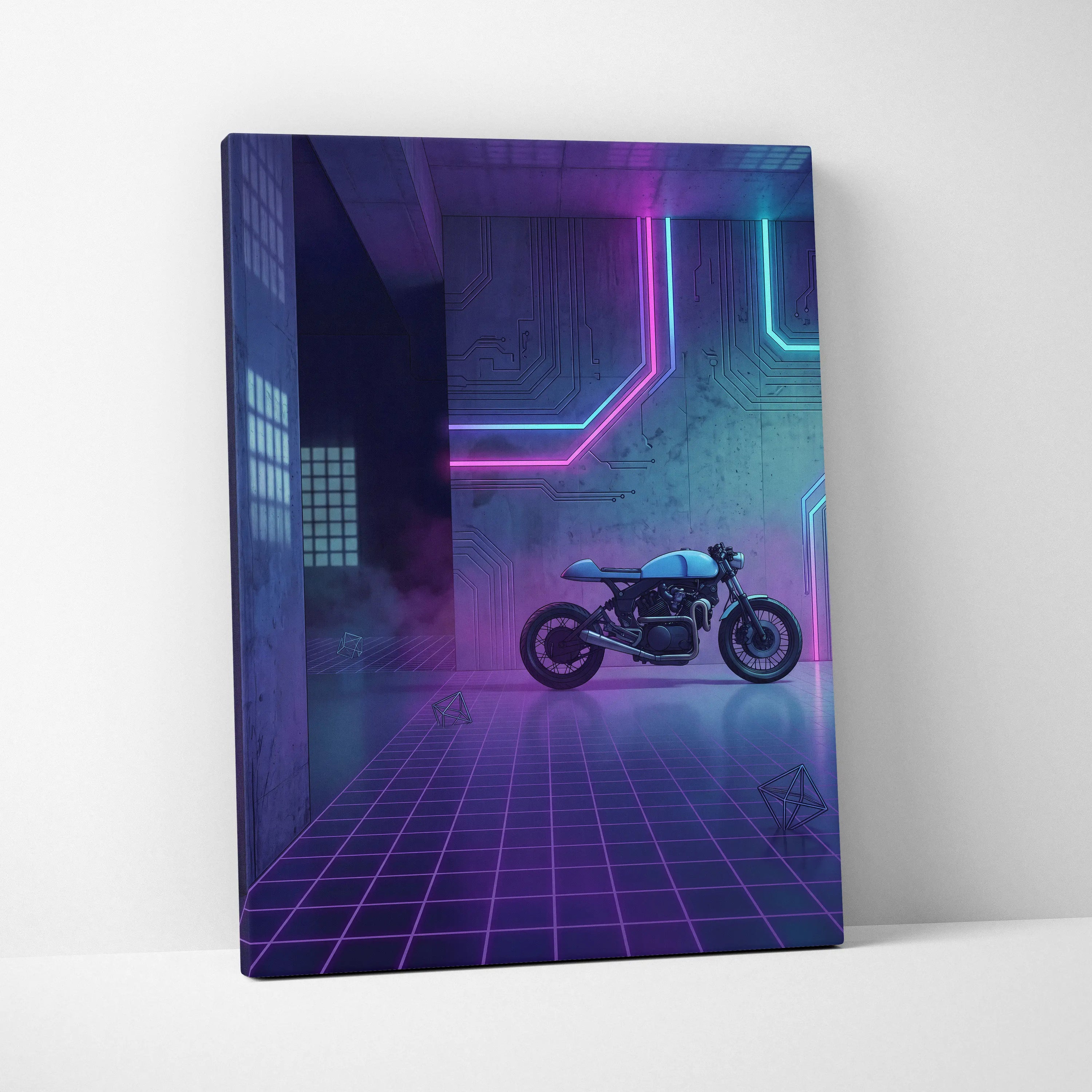 Custom Honda CB750 Inspired Purple Cyan Motorcycle Canvas Wall Art Vaporwave Neon Cyberpunk Garage Decor Retro Futuristic Café Racer Artwork