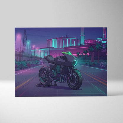 Honda CB1000R Inspired Purple Teal Motorcycle Canvas Wall Art Vaporwave Neon City Sportbike Artwork for Garage Decor Retro Futuristic Print