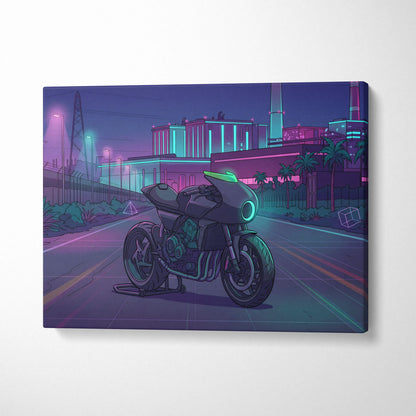 Honda CB1000R Inspired Purple Teal Motorcycle Canvas Wall Art Vaporwave Neon City Sportbike Artwork for Garage Decor Retro Futuristic Print