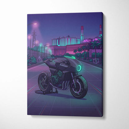 Honda CB1000R Inspired Purple Teal Motorcycle Canvas Wall Art Vaporwave Neon City Sportbike Artwork for Garage Decor Retro Futuristic Print