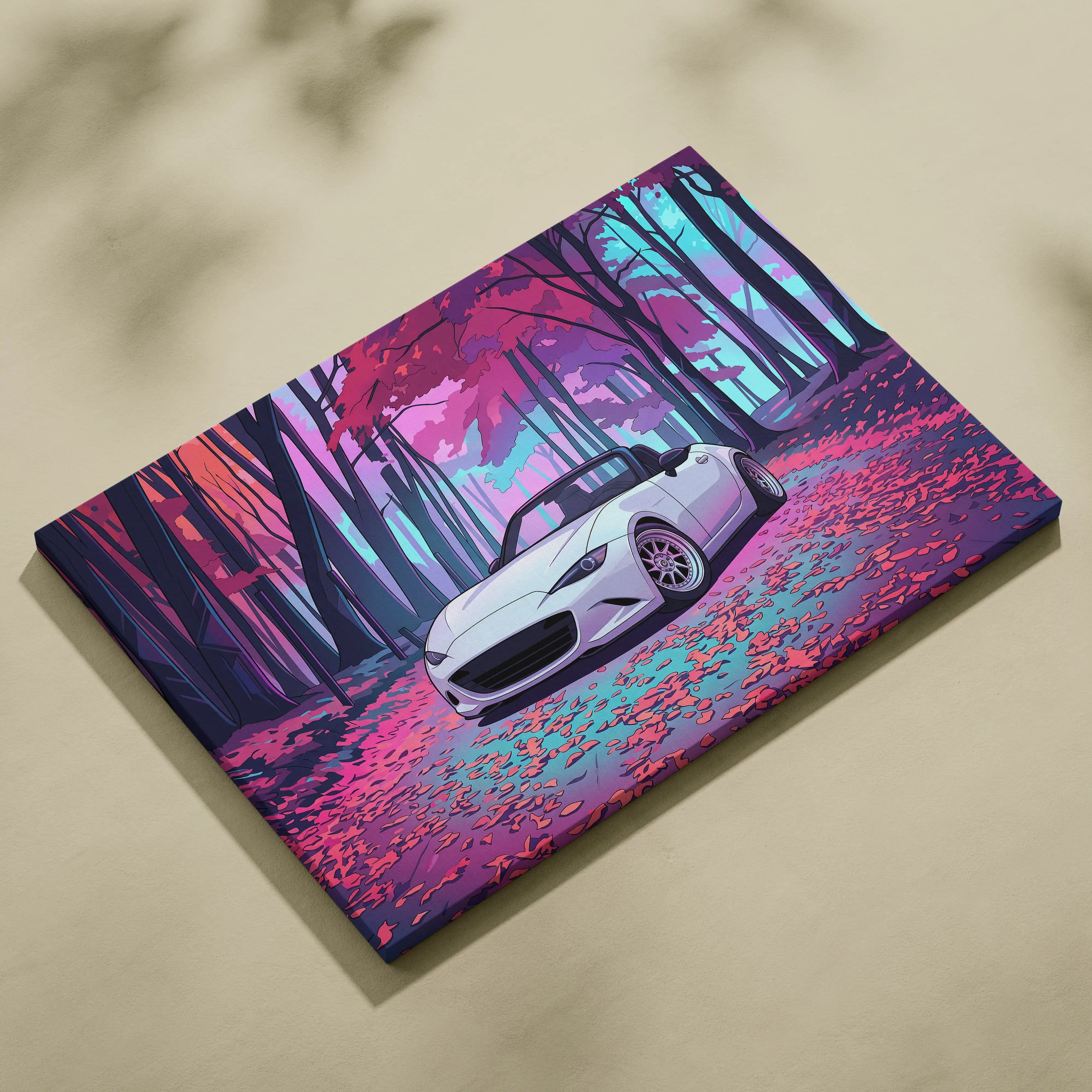 Mazda Miata Inspired Vaporwave Car Canvas - Car Vaporwave Neon Pink Purple Living Room Teal Retro-Futuristic Nostalgic Mood Decor