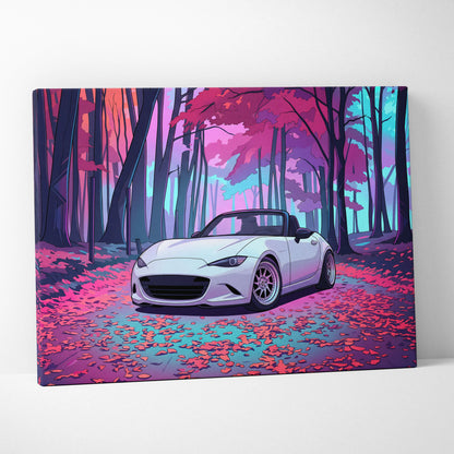 Mazda Miata Inspired Vaporwave Car Canvas - Car Vaporwave Neon Pink Purple Living Room Teal Retro-Futuristic Nostalgic Mood Decor