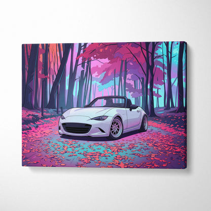 Mazda Miata Inspired Vaporwave Car Canvas - Car Vaporwave Neon Pink Purple Living Room Teal Retro-Futuristic Nostalgic Mood Decor