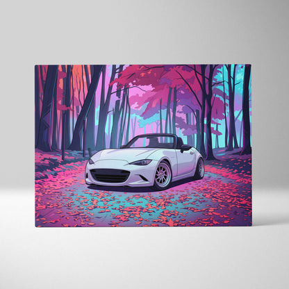 Mazda Miata Inspired Vaporwave Car Canvas - Car Vaporwave Neon Pink Purple Living Room Teal Retro-Futuristic Nostalgic Mood Decor