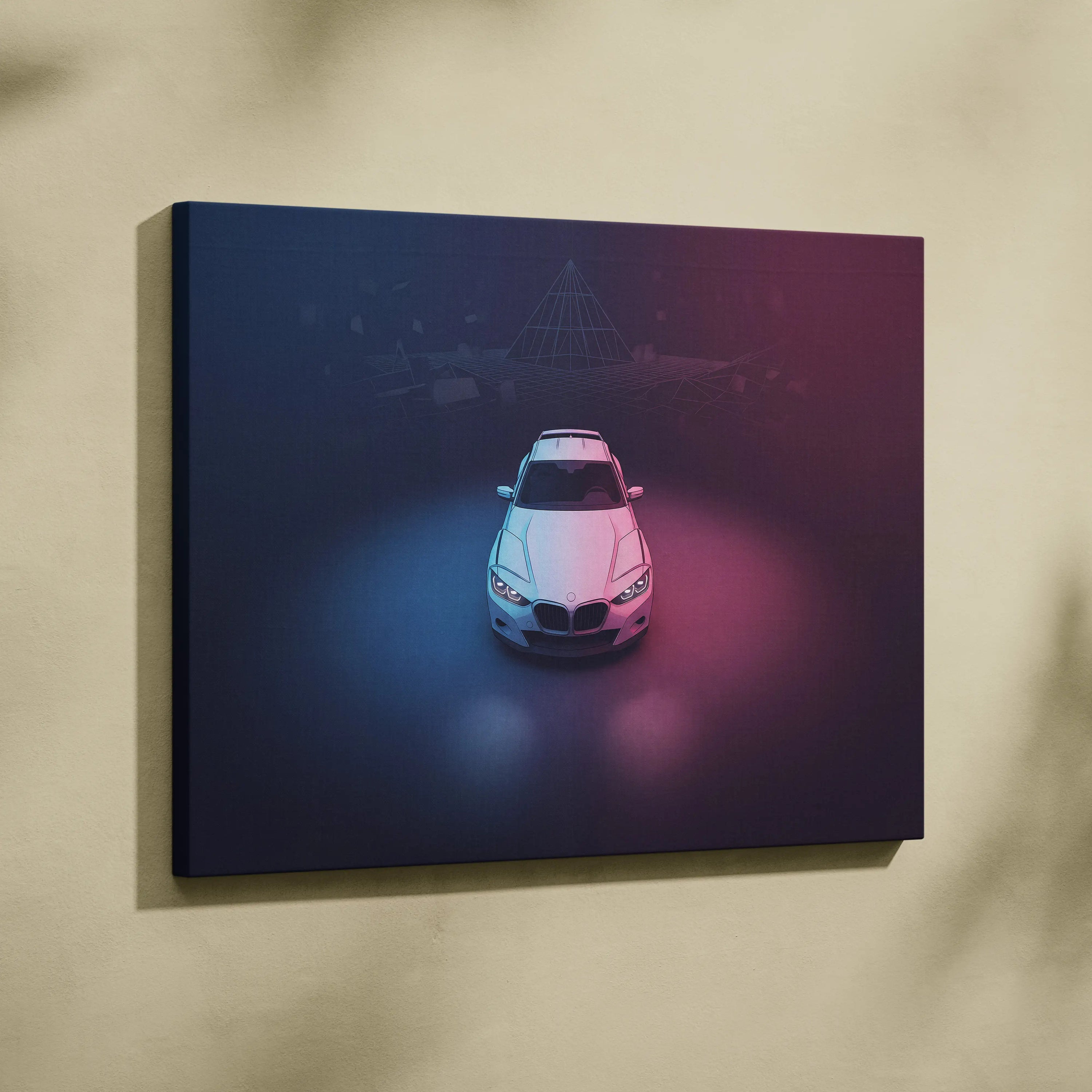 BMW CLS Inspired Vaporwave Car Canvas - Car Neon Pink Purple Blue Living Vaporwave Nostalgic Mood Neon Retro Futurism Canvas