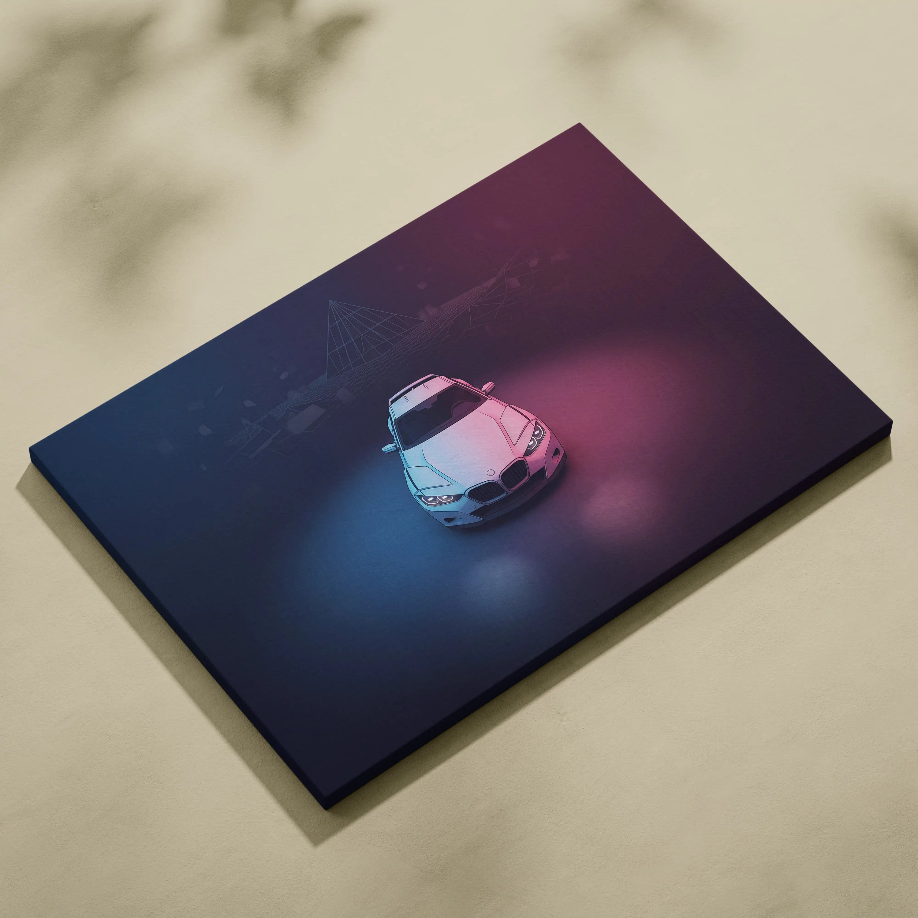 BMW CLS Inspired Vaporwave Car Canvas - Car Neon Pink Purple Blue Living Vaporwave Nostalgic Mood Neon Retro Futurism Canvas